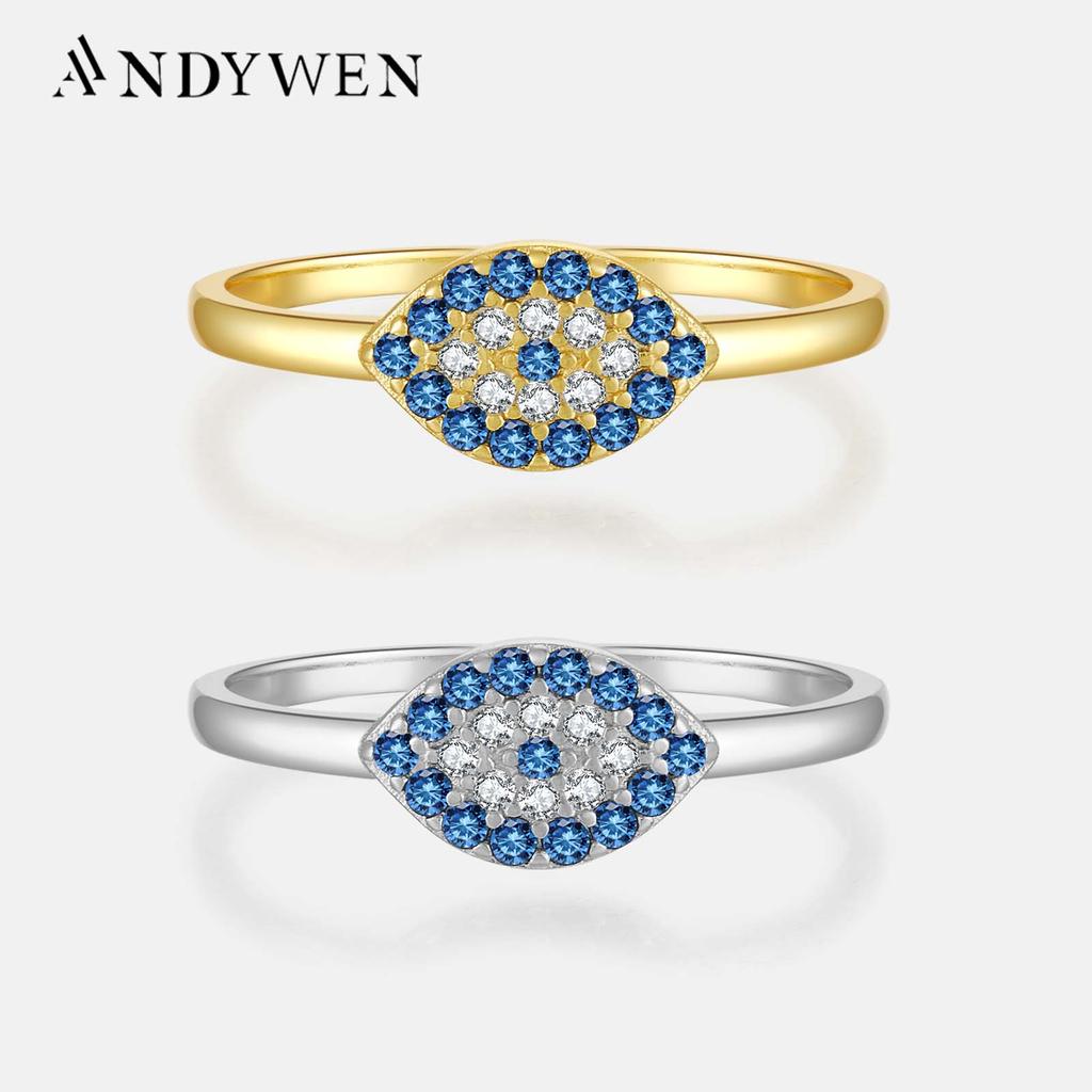 ANDYWEN Argint Sterling 925 Aur Galben Ochiul Diavolului Albastru Inel Norocos Pentru Femei Subțire Lux Pavé Zircon Modă Bijuterii Fine Cadou