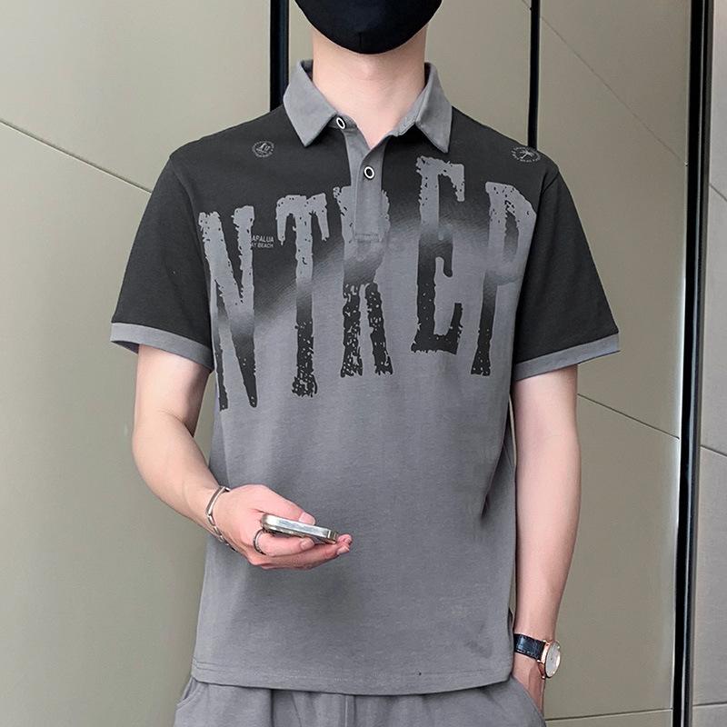 

Cotton Short-sleeved T-shirt Men s Summer Trendy Loose Clothing Trendy Brand Hong Kong Style Student Quarter-sleeved Lapel POLO Shirt