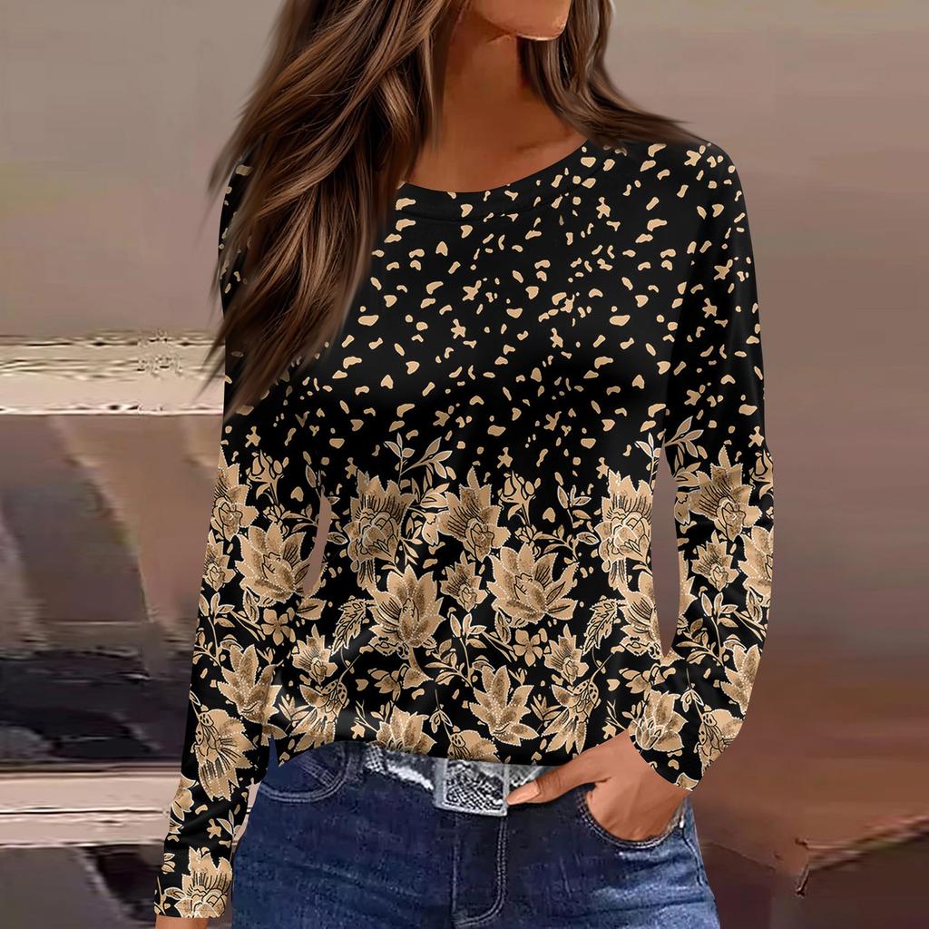 Women's T-shirt 3D Petals Falling Print Fashion Long Sleeve Round Neck Regular Top Holiday Weekend Spring and Autumn