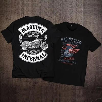 2024 New Large-sized Short Sleeved Pure  T-shirt for Men and Women, Rock American Retro Harley Motorcycle Printed Loose T-shirt