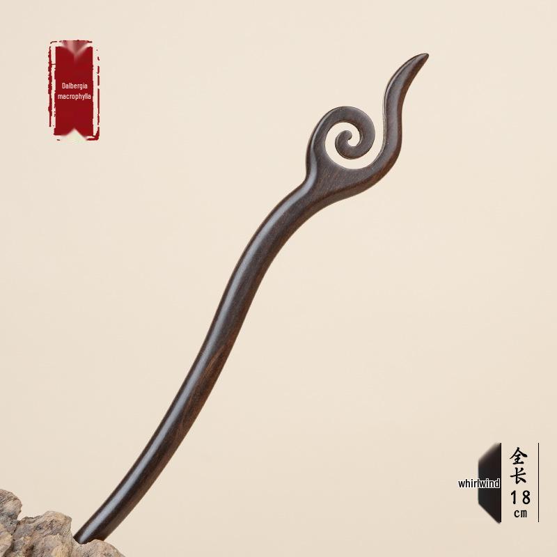 High-End Natural Ebony Wood Hairpin - Extended Chinese Ancient Style Black Hair Bun Accessory
