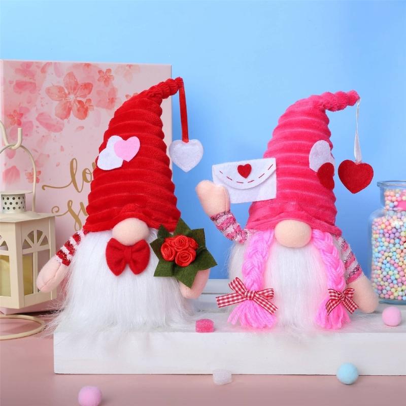 Valentines Day LED Glowing Love Heart Swedish Tomtes Gnomes Elf Plush Dolls Ornament Weddings Party Tabletop Figurine