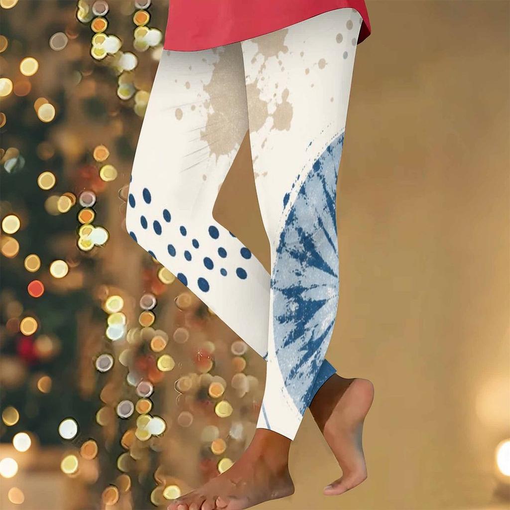 Women Plus Size High Waist Full Length Colorful Geometric Printed Yoga Leggings