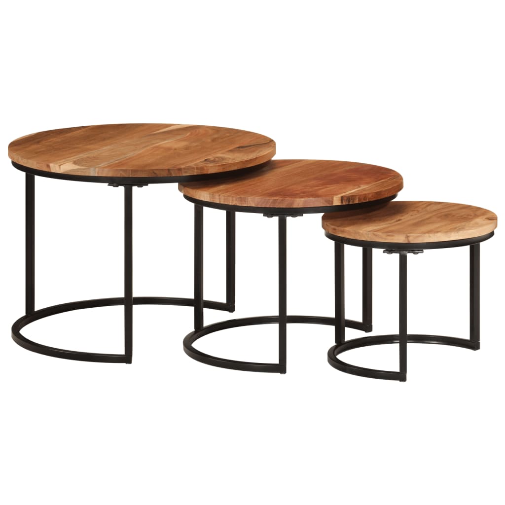  Slotted Tables, 3 Pcs., Solid Acacia Wood