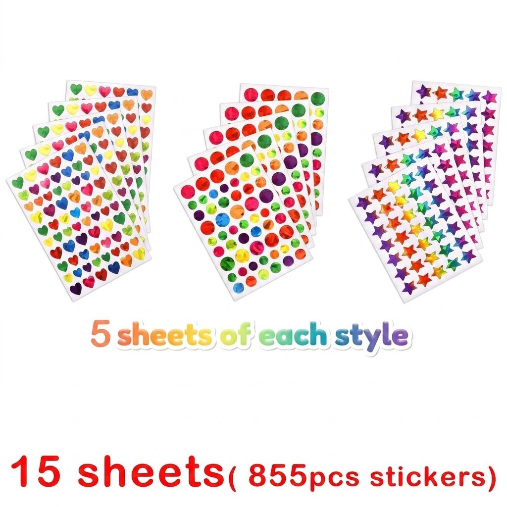 171-1710Pcs Sparkly Holographic Star Heart Round Dot Stickers Glitter Foil Student Reward Behavior Chart Scrapbook Diy Decor De