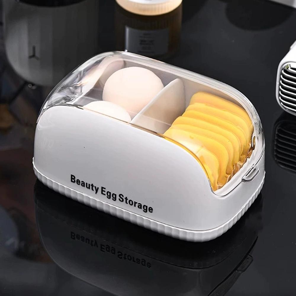 

Коробка для хранения пуховок Настольная пыленепроницаемая коробка с откидной крышкой Коробка для хранения косметики для спонжей и яиц для макияжа