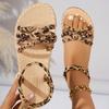 Sandalias Casuales de Leopardo con Tiras Cruzadas para Mujer Verano 2025 Bohemia Suela de Cáñamo Sandalias Ligeras Cómodas Zapatos de Playa Talla Grande
