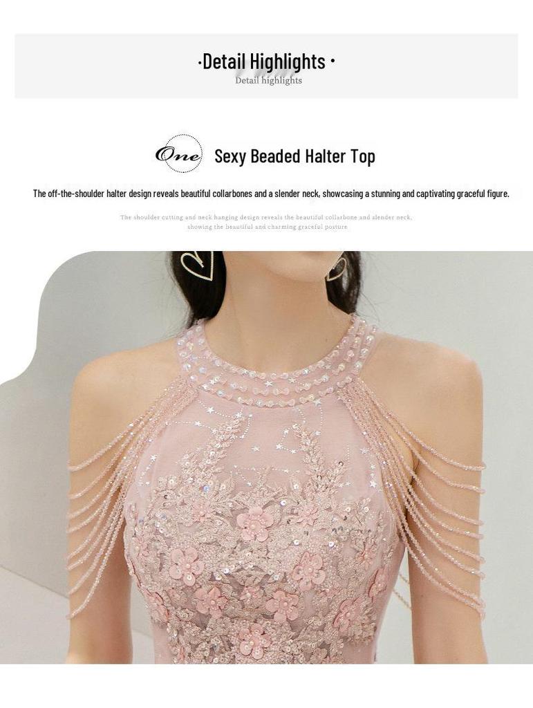 2026 Spring Pink Evening Gown for Women - Socialite, Banquet, Bridesmaid, Engagement, Birthday, Host Dress