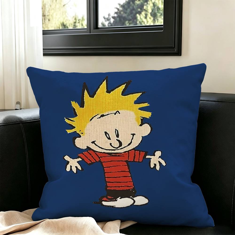 Cute Calvin And Hobbes-ss Square Double-Sided printed Pillow Case Bedroom Bedside Pillow Sofa Cushion Cover