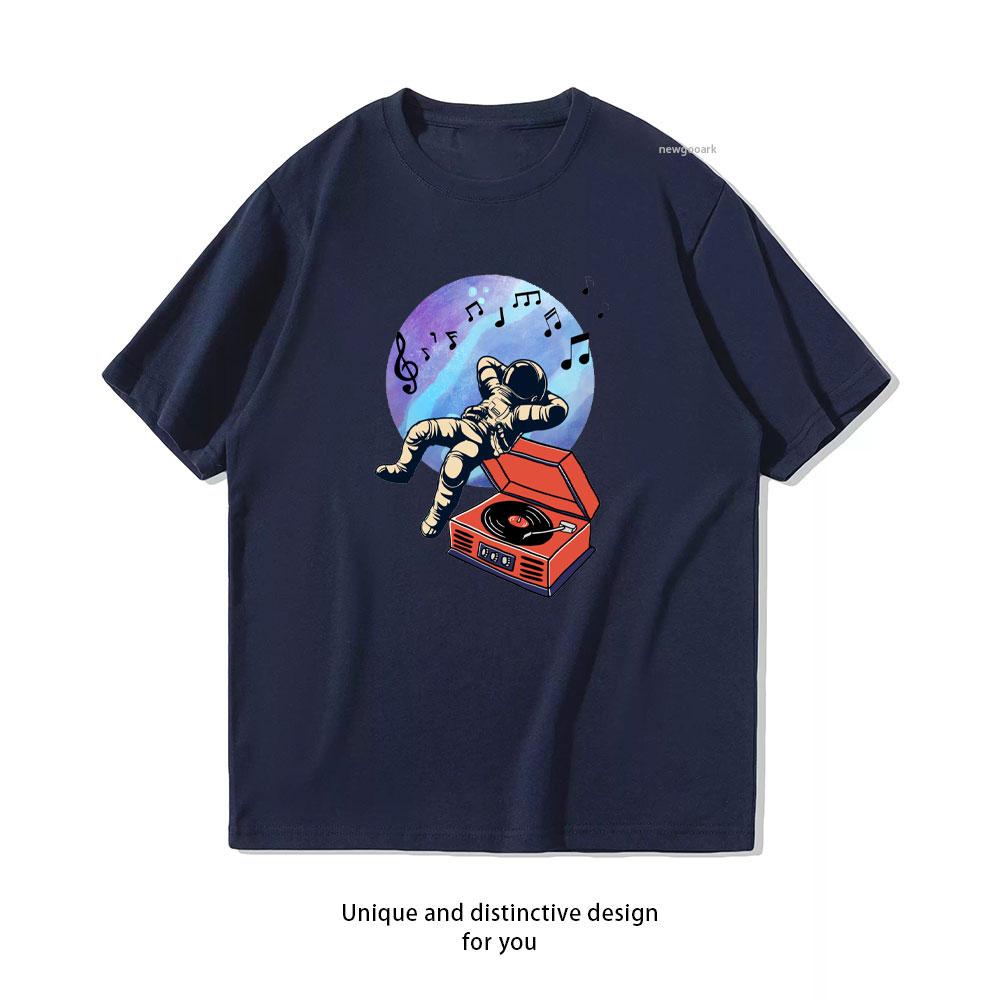 

Cosmic Sound Astronaut Vinyl TShirt Women Unisex Casual Cotton Graphic T Shirts Classic Oneck Shirt Ropa De Hombre S