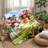 Fluffy Dog In Flower Garden Theme Blanket Lightweight Warm Flannel Blanket Decorative Throw Blanket for Home Decoration