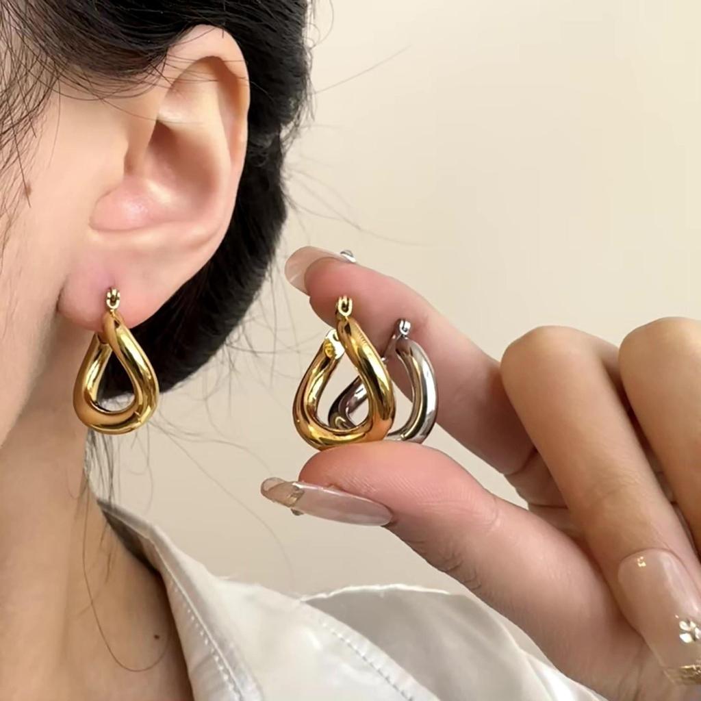 French High-End Twisted Stainless Steel Earrings - Simple, Luxurious, Colorfast Titanium Jewelry for Women.