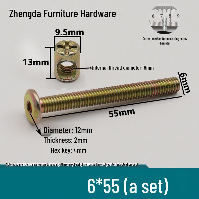 M6 Furniture Hardware: Crib & Bookcase Screws with Cross Hole Nuts, Countersunk Head Screws, Hammer Head Nuts.