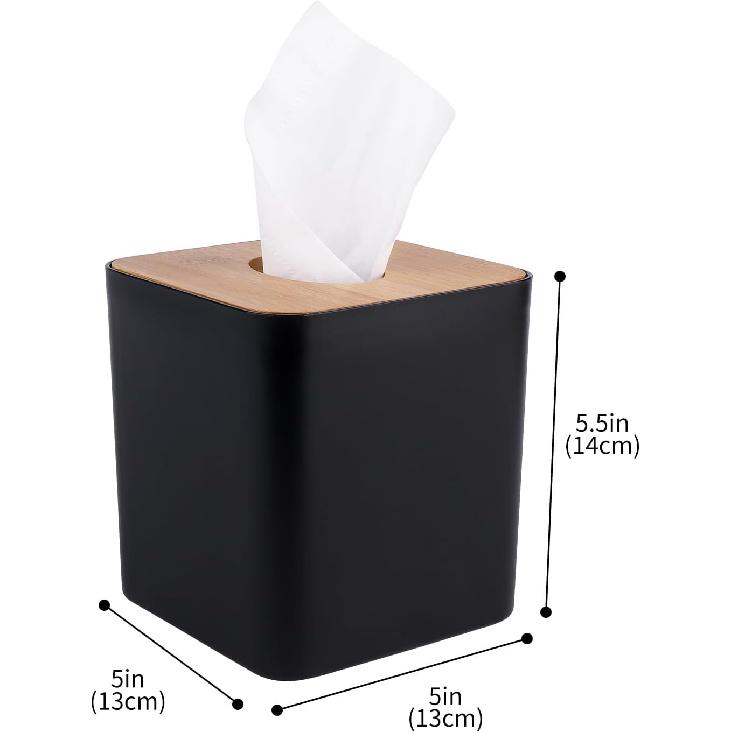 Modern Tissue Box Cover with Bamboo Lid, Square Tissue Holder,for bedrooms, Offices, bathrooms, Living Rooms etc(Black)
