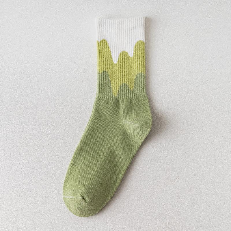 Women's Spring and Autumn Style Pure Cotton Mid-calf Socks, Gradient Color Letter Sports Socks, Long Socks