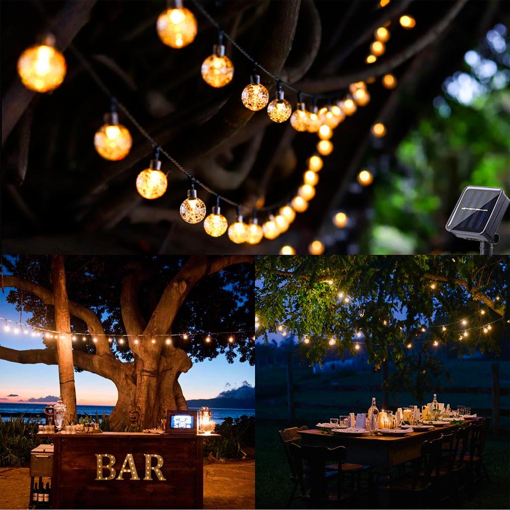 LED Solar Crystal Globe String Lights Outdoor Waterproof Fairy Light Christmas Halloween Party Decor for Garden Patio Balcony