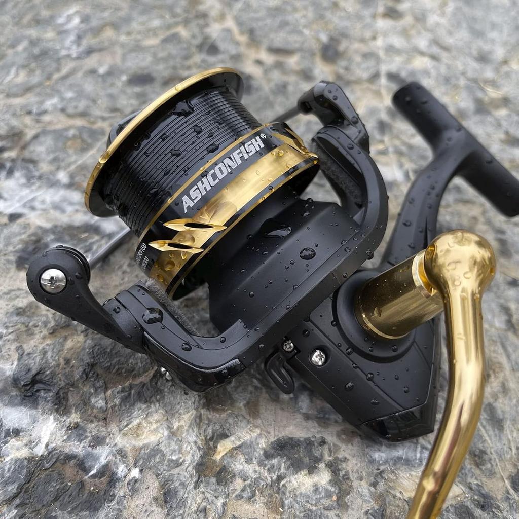 Ashconfish Spinning Reel, Graphite Body, 7+1BB, Stainless Steel, Lightweight, Freshwater/Saltwater Use, Gear Ratio 5.0:1, 100m PE Line Included, AF400
