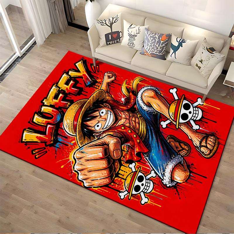 Cartoon One Piece Luffy printed non-slip rug, perfect for living room and bedroom sofas