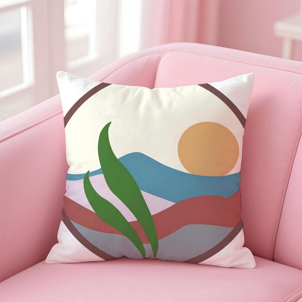 Classic Sunrise Cartoon Cushion Cover Linen Pillowcase Cover Soft Decor for Sofa Home Room