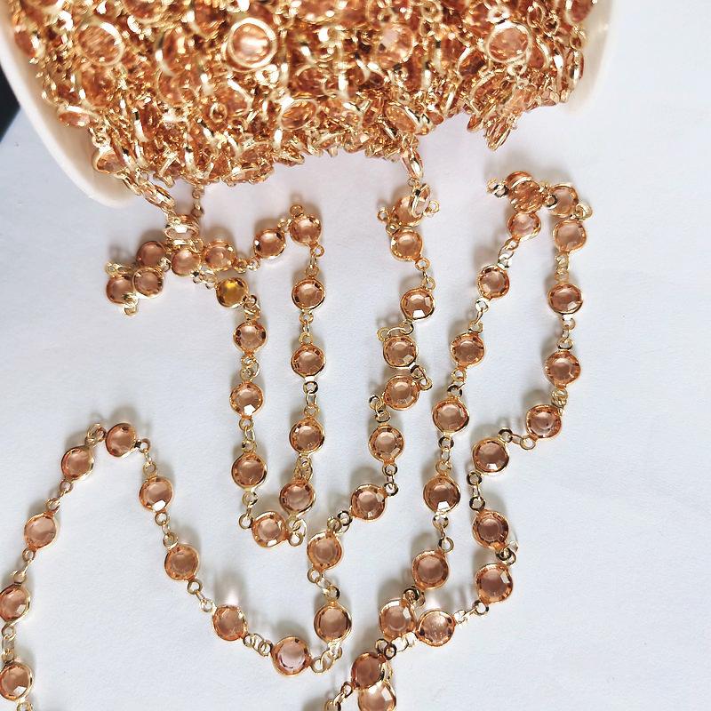 1meter 6mm Colorful Crystal Beads Beaded Chain Glass Bead KC Gold Necklace Chain Accessories for Jewelry Making Crafts DIY