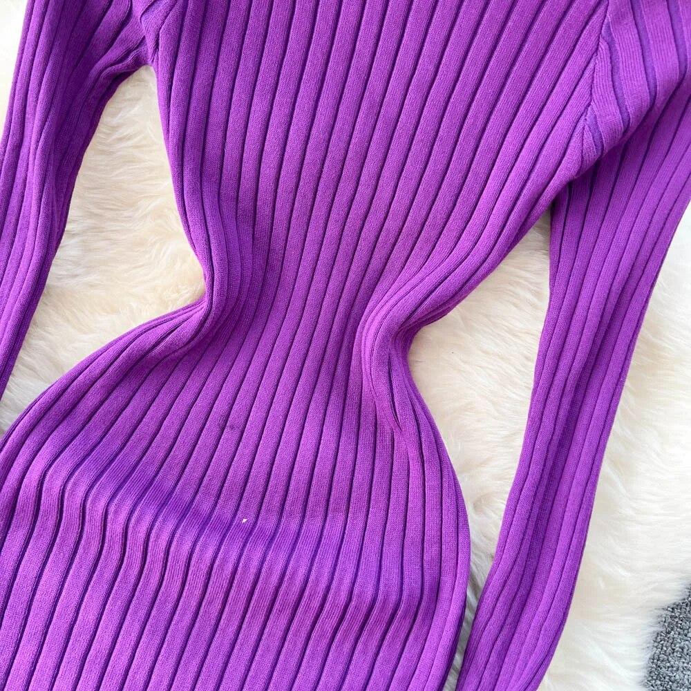 Women Autumn Knitted Dress O Neck Sexy Slim Elastic Oversized Basic Bodycon Long Dress Winter Knit Warm Sweater Dresses