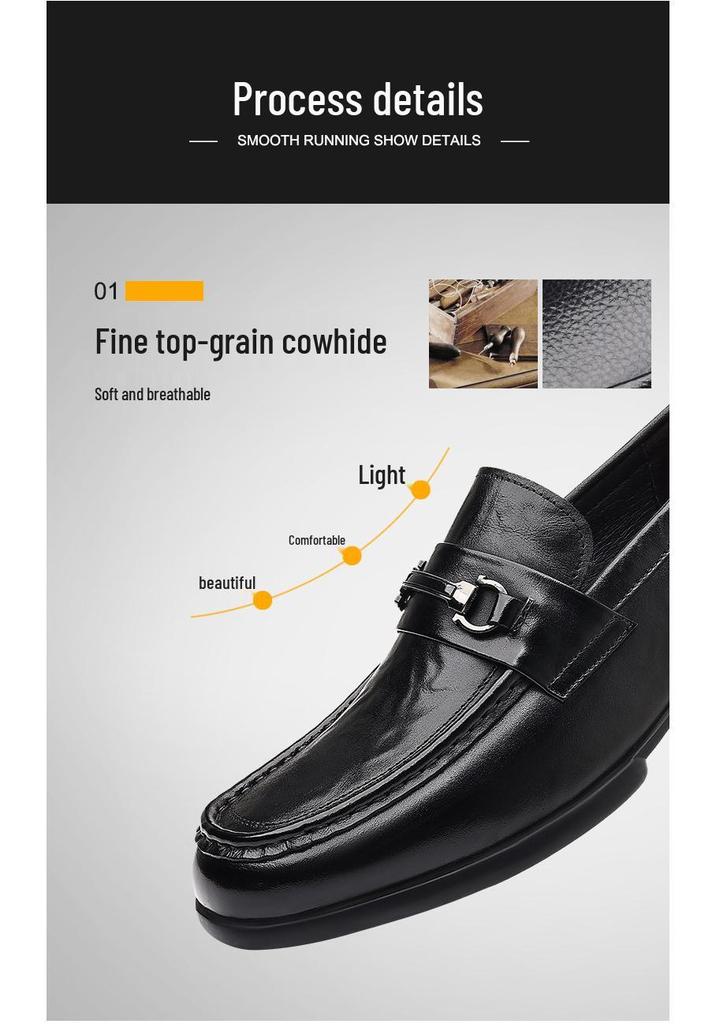 Men's British Style Cowhide Slip-On Leather Shoes - Versatile for Casual, Business & Formal Wear