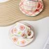 Handbemalte Blume Keramik Kaffeetasse Bürobecher mit Untertasse Zuhause Frühstück Milch Saft Tee Henkeltasse Geschenk Mikrowellengeeignet