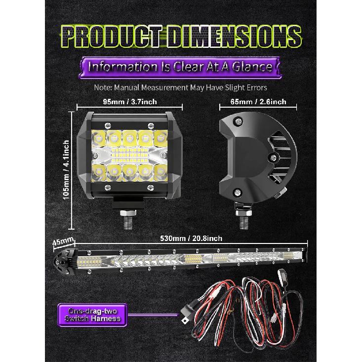 2 In 1 4x4 Off Road LED Light Bar Pods 4inch 21inch Remote Control Cable Group Fog Driving Work Light For Auto ATV Truck Jeep