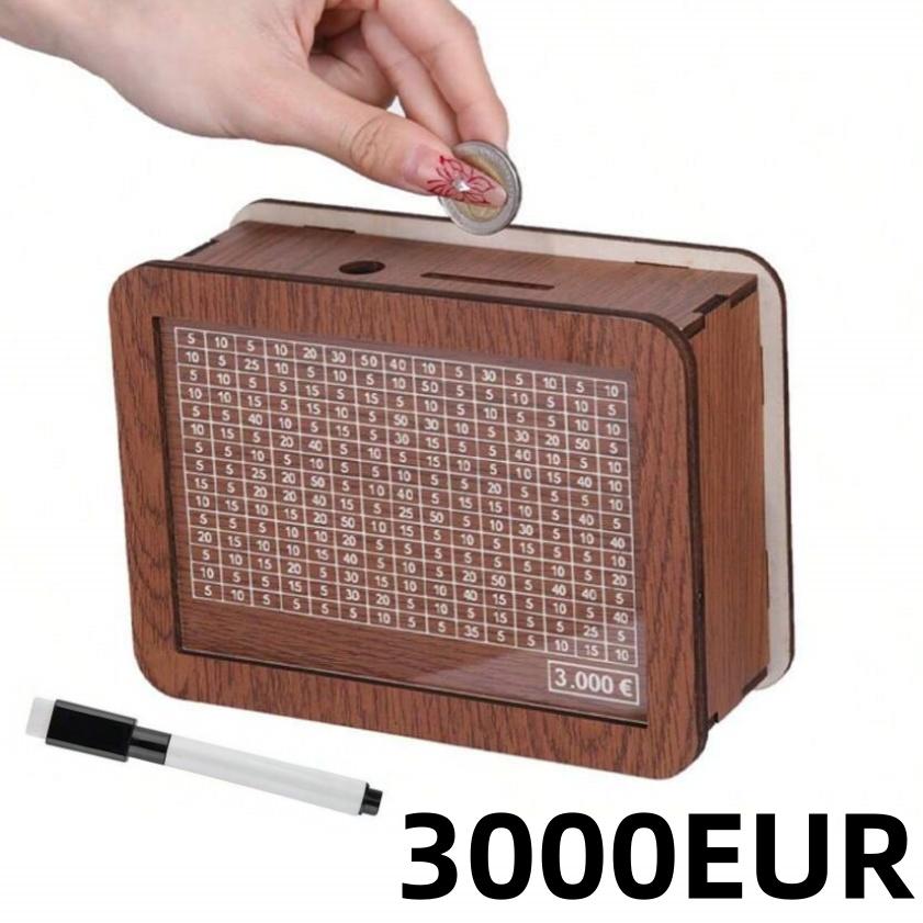 Creative Money Sacing Box Wooden Penny Bank with Marking Pen 1000-10000 Euros Christmas Gift for Kids Home Crafts Decoration