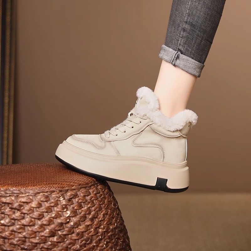 2025 autumn and winter new retro casual shoes versatile thermal short boots velvet thick-soled high-top shoes children