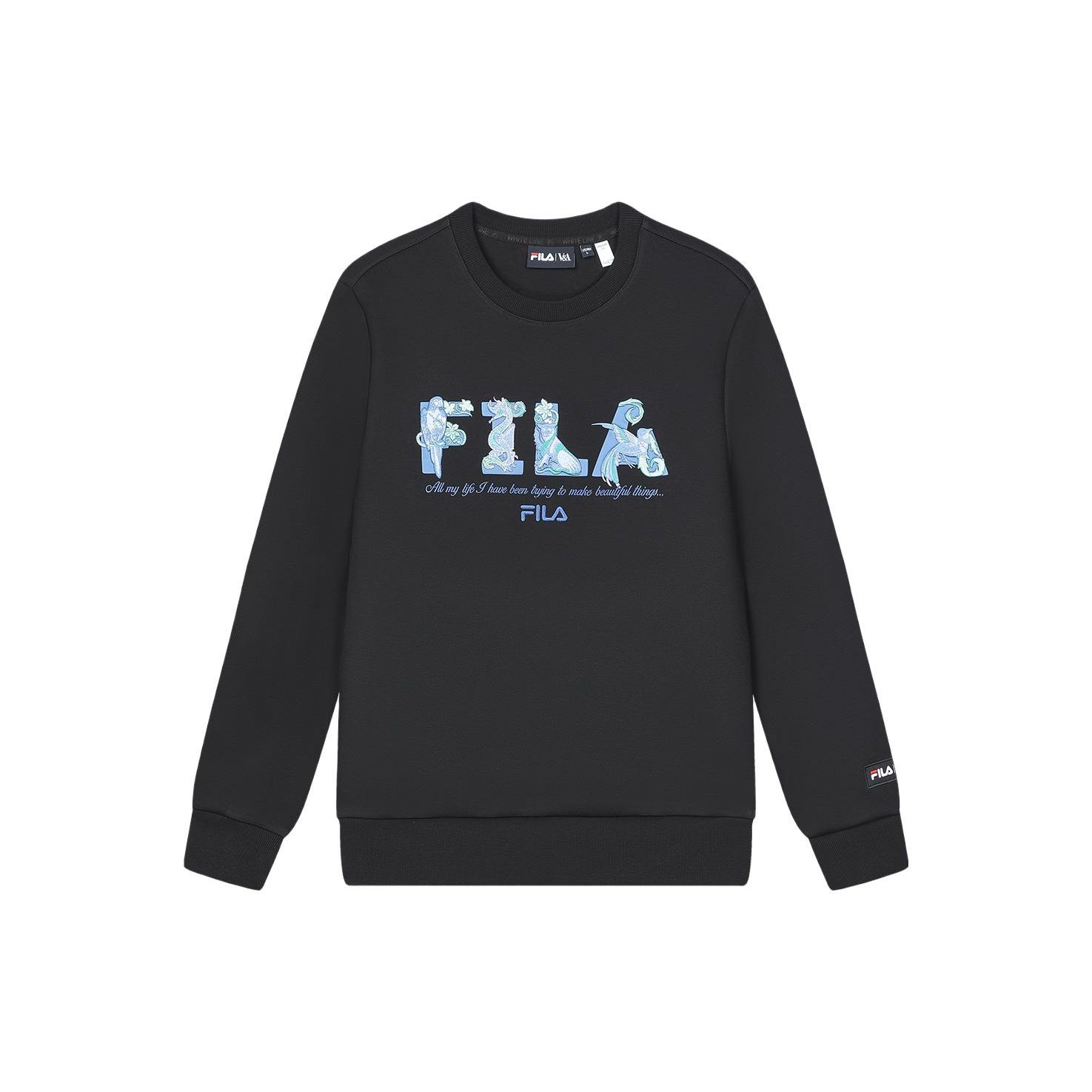 

Fila X V&A Morgan Series Пуловер с круглым вырезом, повседневный трикотаж, американский свитшот, мужской свитшот, черный F11M418201F-BK S