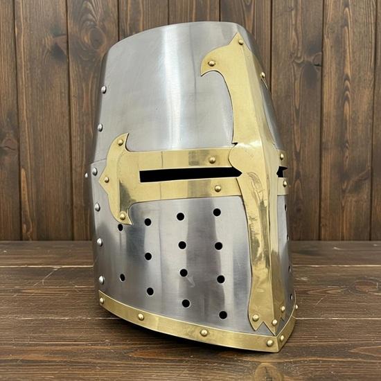 Crusader Helmet Brass Trim  Knights Templar Helmet Practice Armor for Reenactment & Cosplay