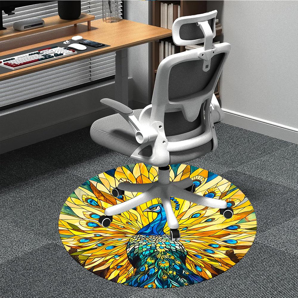 

1PC Peacock StainedGlass Office Round Area Rug, Mat Suitable For Office, Under Office Chairs Bedroom Living Room Home Decor, Room Deco 80cm