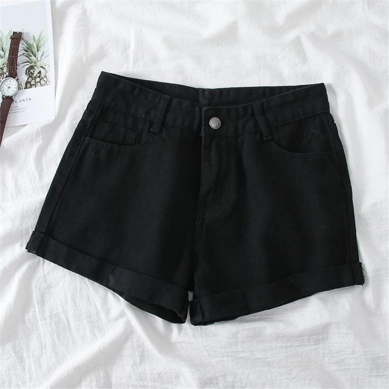 Women's High Waist A-Line Denim Shorts - Korean Style Summer 2025, Loose Fit, Slimming, Wide Leg, Rolled Hem.