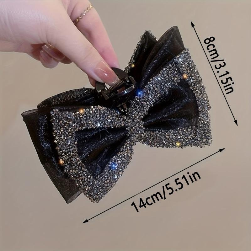 Elegant Rhinestone Bow Shark Hair Claw, Luxury Versatile Large Hair Clip for Daily & Party Occasions