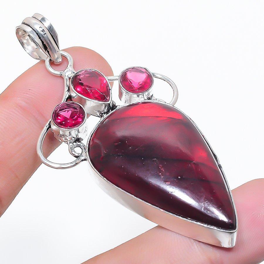 

Natural Red Labradorite, Garnet 925 Sterling Silver Jewelry Pendant 2.80 T1U42