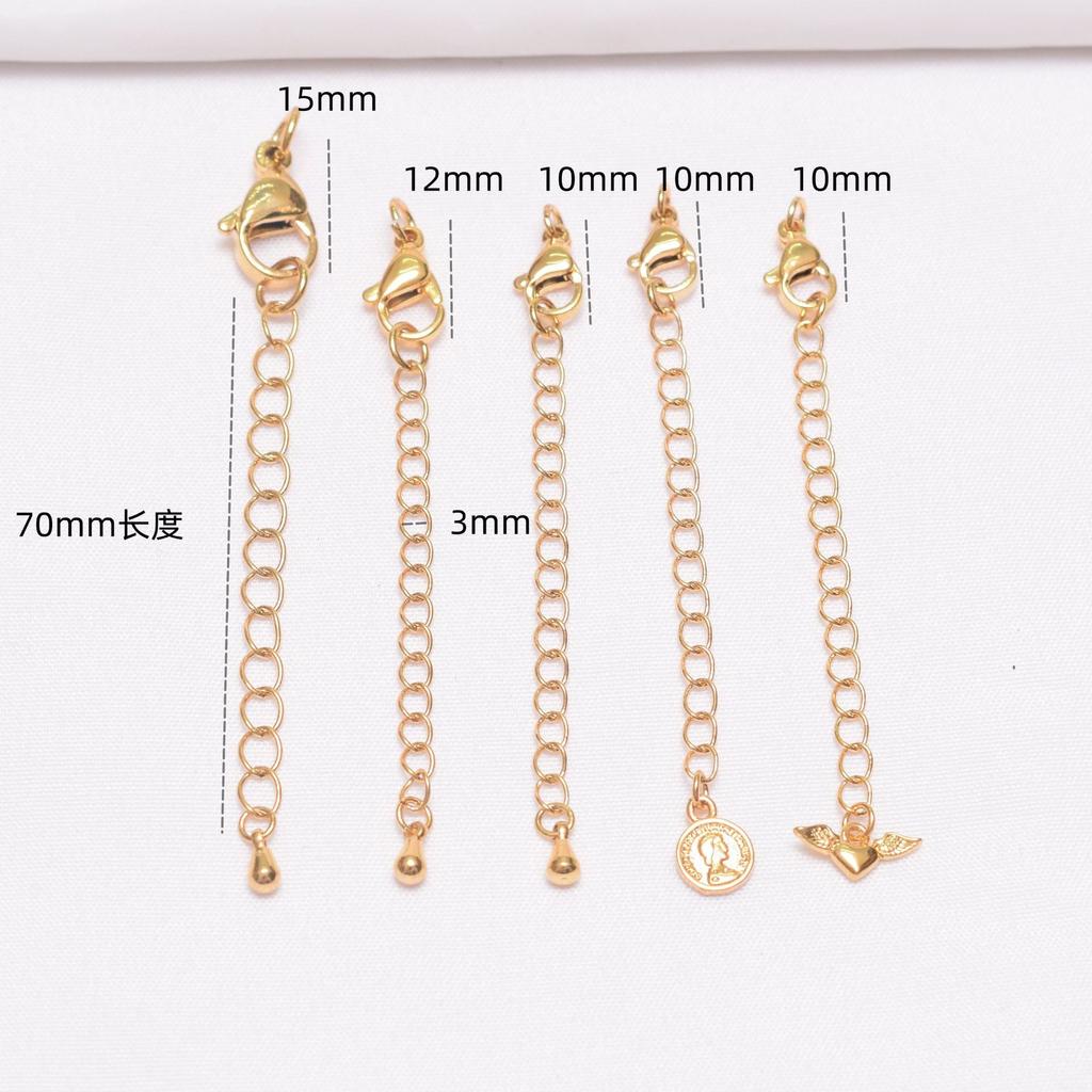 10pcs Non-Fading 24K Vacuum Gold Tail Chain Lobster Buckle Extension Chain Diy Bracelet Necklace Ending Connection Buckle Water Drop Tail Chain