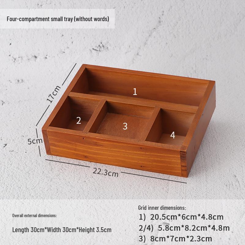 Retro Wooden Multi-Grid Desktop Storage Box and Display Tray