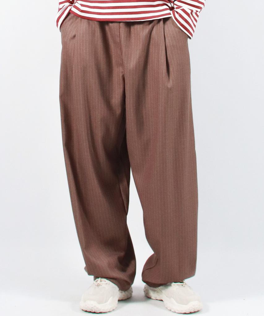 Deumakeu M Stripe Chicano Wide One-Tuck Pants -Brown