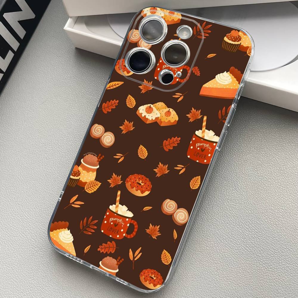 Autumn Leaves Pumpkin Clear Silicone Soft TPU Phone Case For iphone 17 16 15 14 Plus 13 12 Mini 11 Pro Max Shell Capa