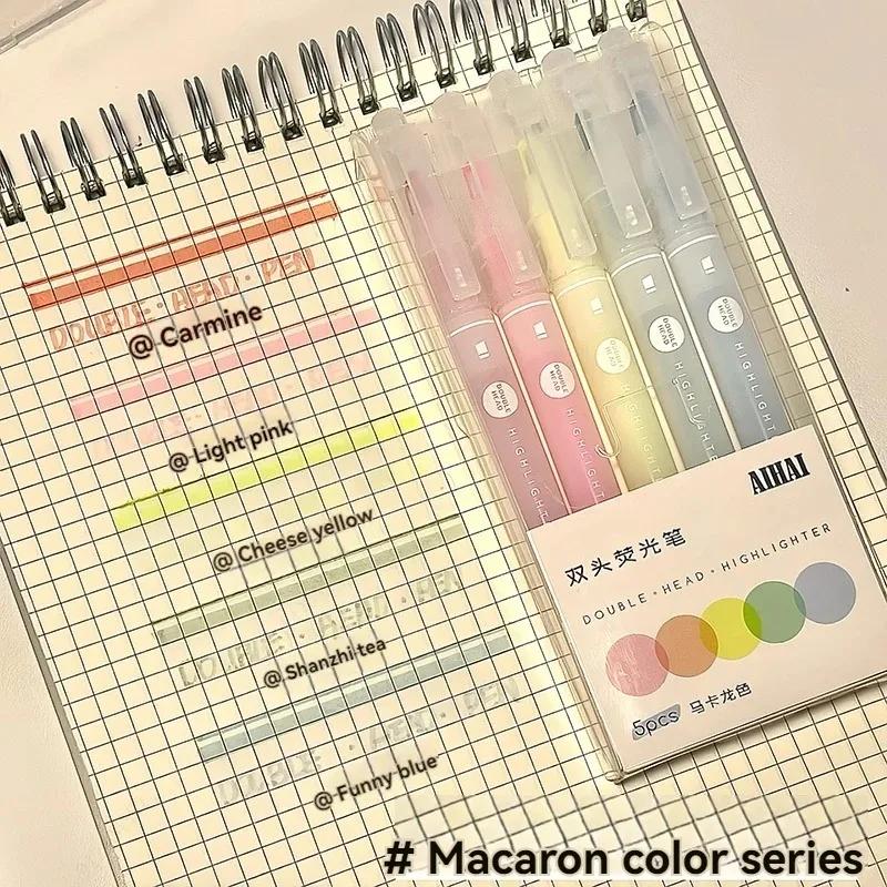 

5 Colors Double Unique Window Tip Highlighter Pen Double Head Pastel Color Highlighters Marker School Stationery Supplies