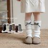 Boots Cotton Girls Socks Cover Retro Plaid Bow Stacking Socks Lolita Wool Knitted Warm Calf Leg Cover