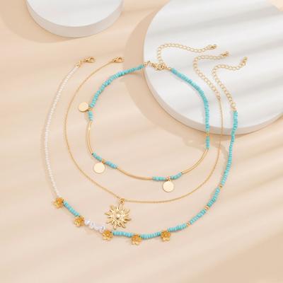 Yousheng 3 Pcs/Set Women Necklace Bohemia Style Multi Layers Imitation Pearl Sequin Portable Lady Pendant Birthday Gift
