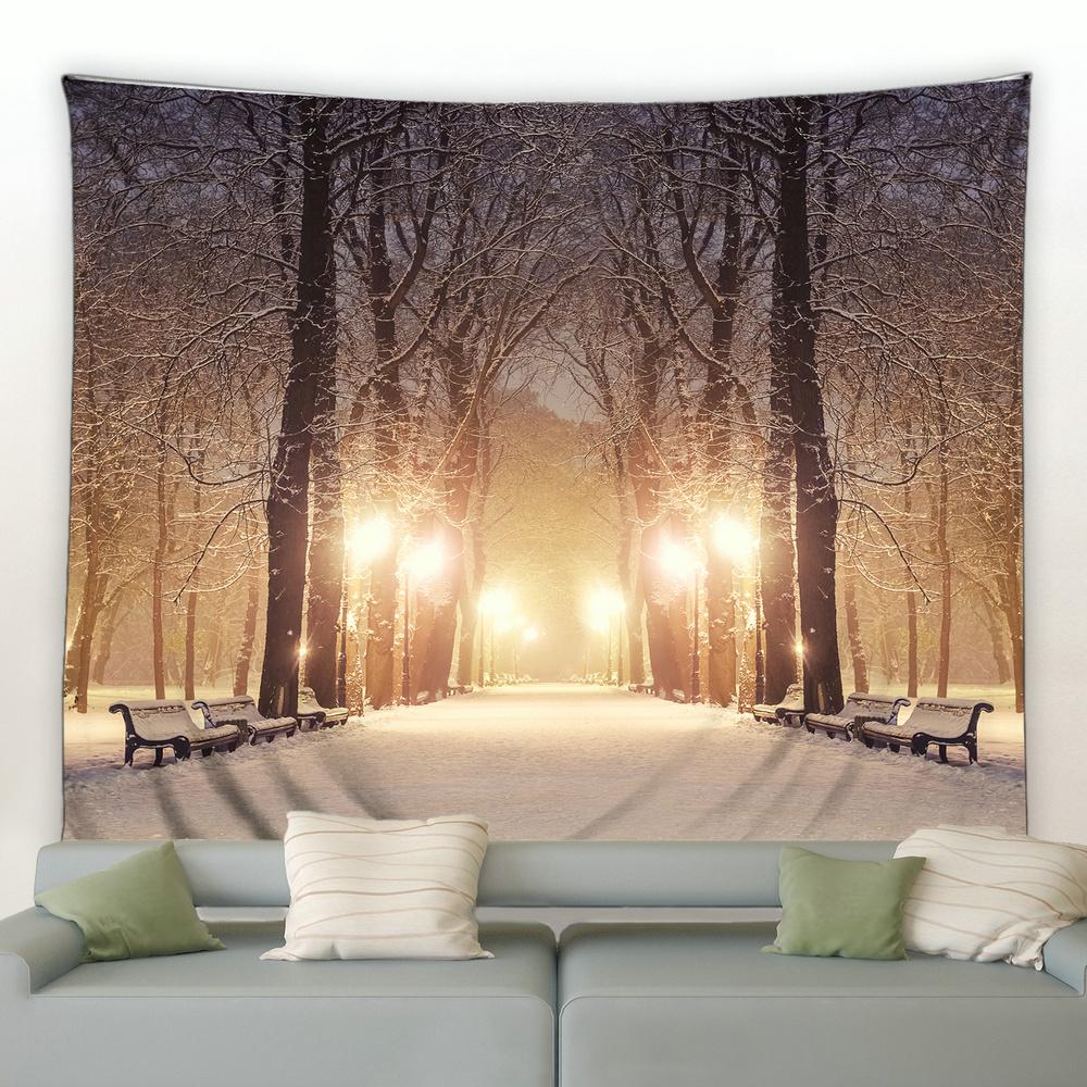 Weiße Schneeflocke Weihnachtsbaum Kiefer Wandbehang Decke Wohnzimmer Schlafzimmer Studentenwohnheim Dekoration Vorhang Waldlandschaft Wandteppich