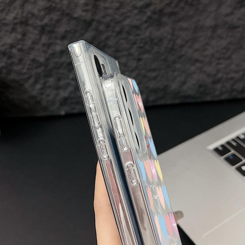 Handyhülle mit Glitzer-Feder-Print und Farbe „Love Hearts“ für Samsung S25 Ultra S24 FE S23 A16 A36 A55 A56 A35 A15, schlanke, stoßfeste PC-Rückseite mit Glitzer