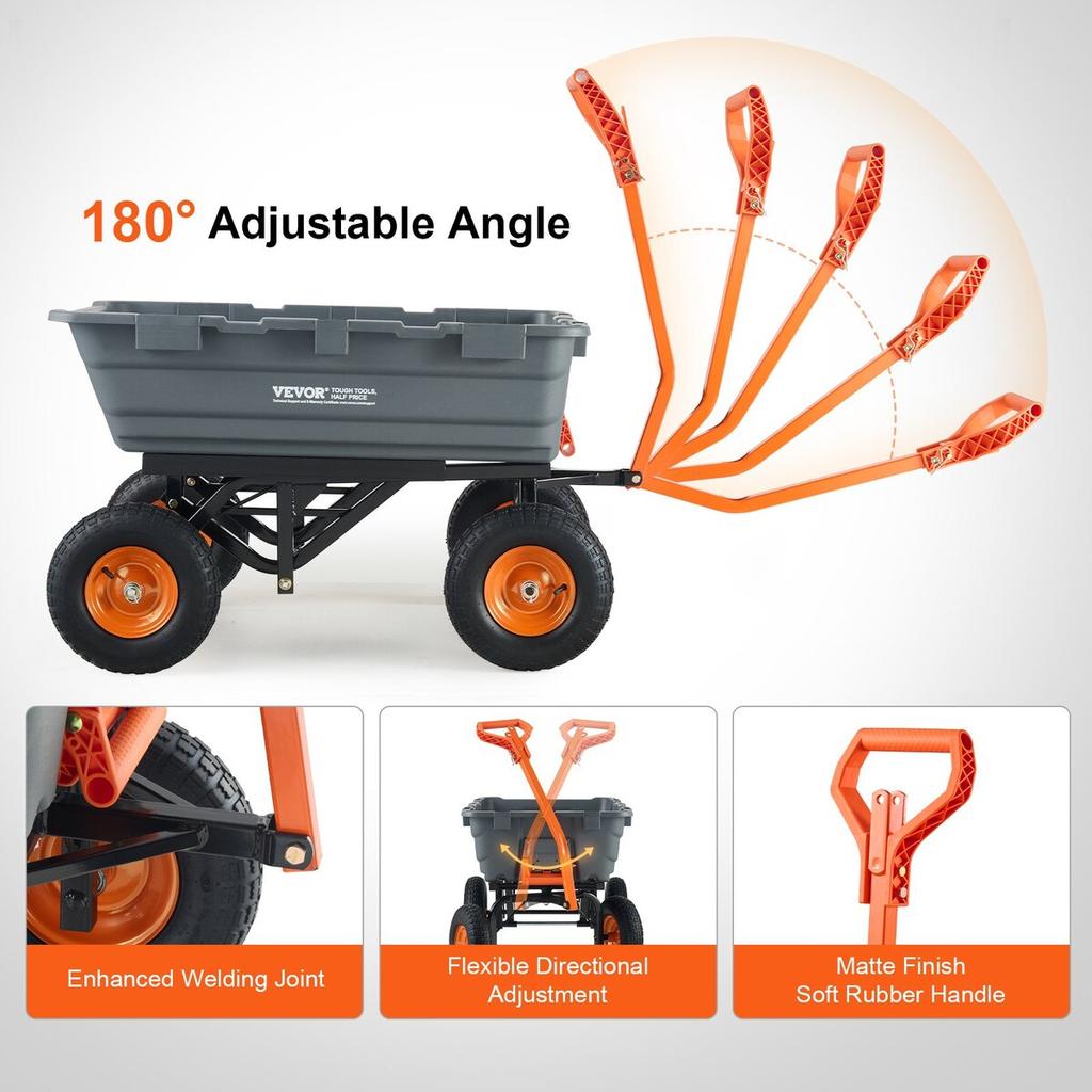 Poly Garden Dump Cart Heavy-duty Yard Carts and Wagons 1500 lbs 13" Tires