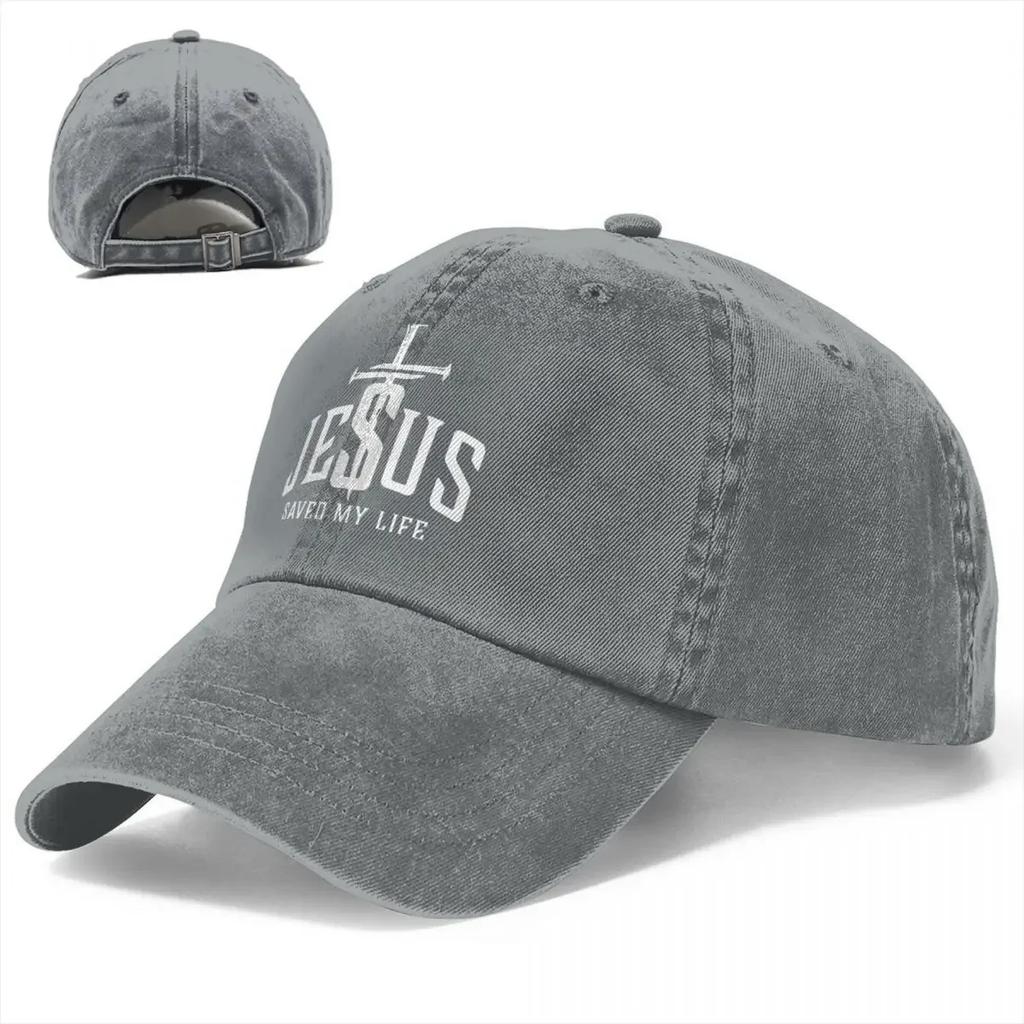 Jesus Saved My Life Christian Baseball Cap Distressed Print Adjustable Casual Sun Protection Hat