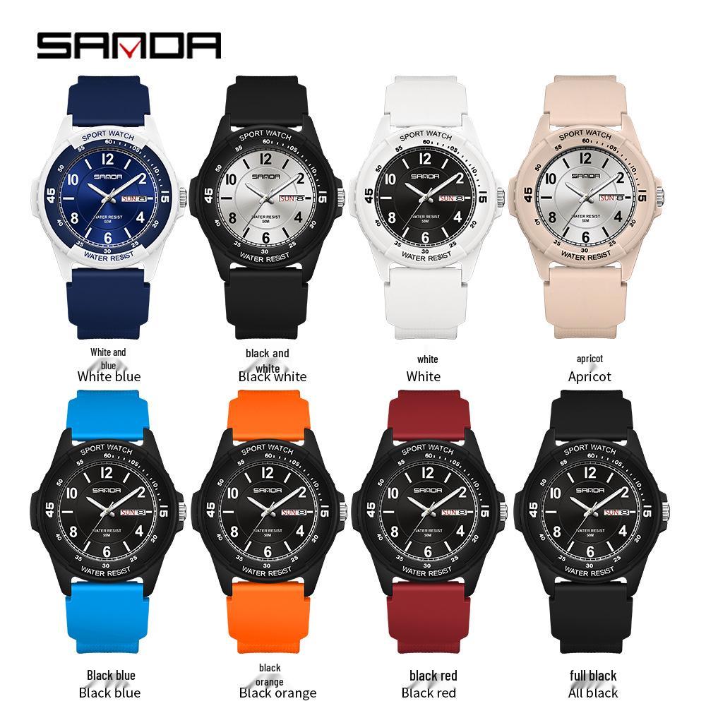 Sanda Unisex Korean Style Sport Waterproof Quartz Watch - Silent Large Dial for Men & Women