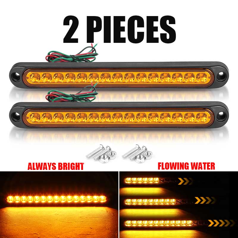 2PCS Amber 12-24V 15LED Flowing Water Turn Signal Light Rear Tail Light Bar Dynamic Flowing Indicator Stop Brake Light for Car