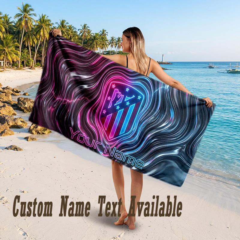Atletico Madrid FC Design Beach Towel Custom Text Large Towel for Beach Vacation